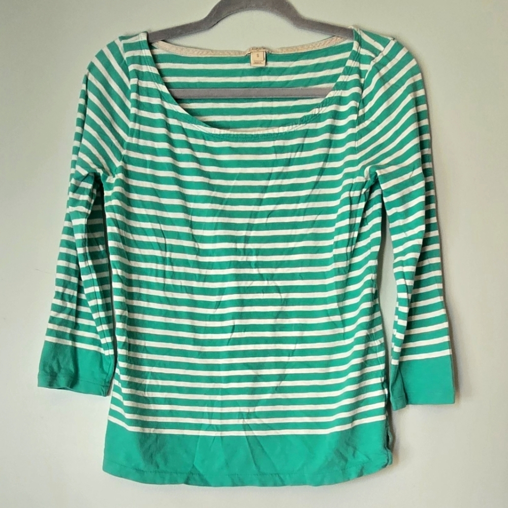 J. Crew Mint Striped 3/4 Sleeve Blouse